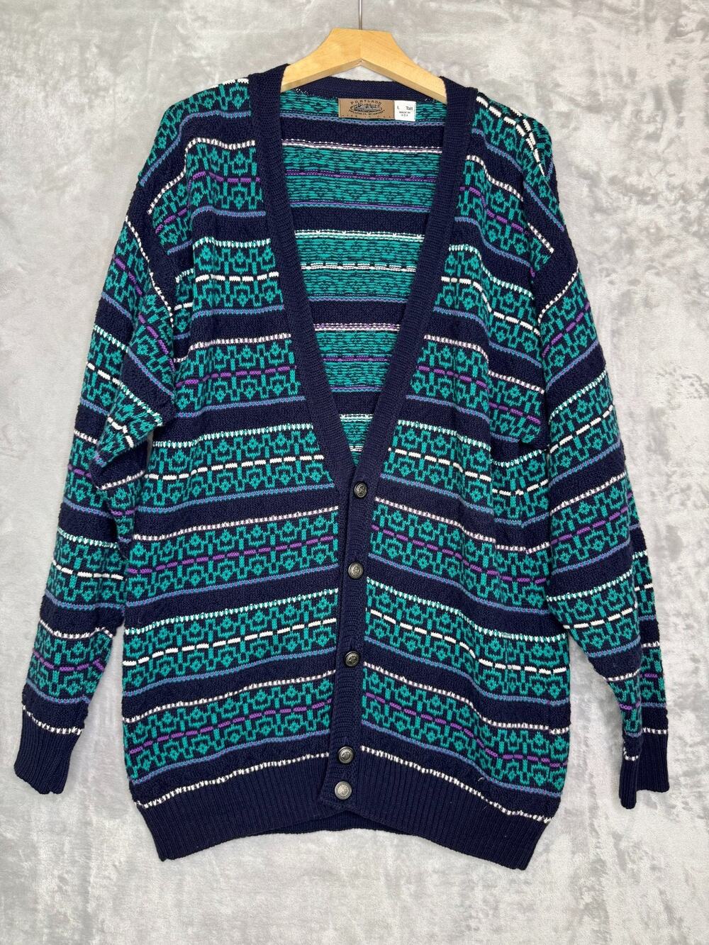 Vintage Portland Sweater Company Cardigan Mens Large Tall Grandpa Oversize USA